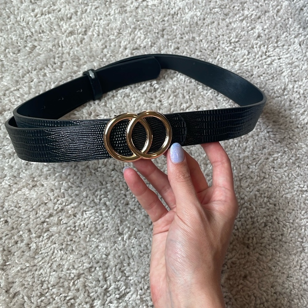 Black and Gold Snakeskin Belt